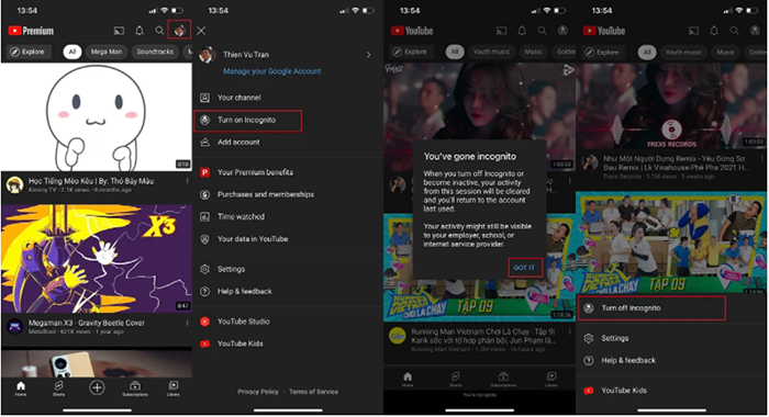 Cách bật chế độ ẩn danh trên YouTube dành cho điện thoại