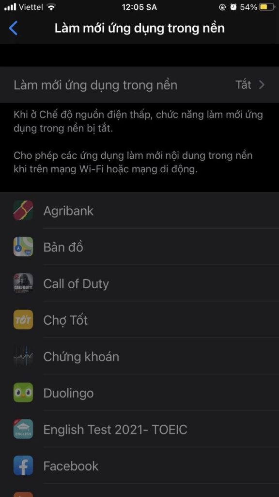 iOS sẽ tự động tắt tính năng làm mới ứng dụng trong nền để tiết kiệm pin