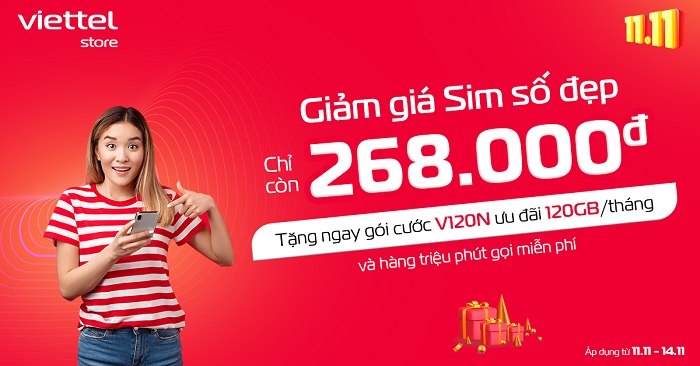 Giảm giá SIM số đẹp chỉ còn 268.000đ tặng ngay gói cước V120N