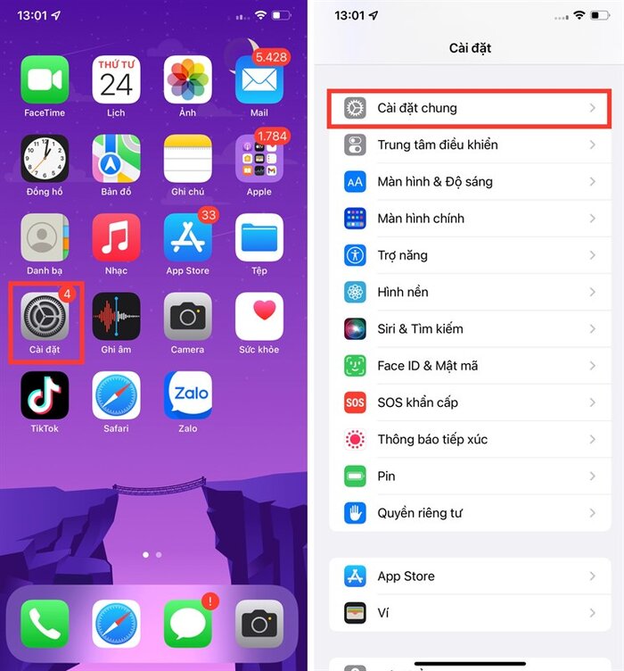 Chọn cài đặt chung để nâng cấp phiên bản đang sử dụng