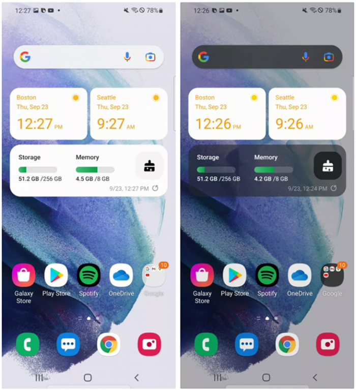 Chế độ sáng tối trên phiên bản One UI 4.0