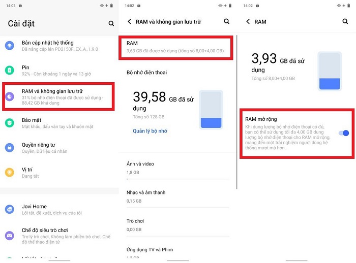 Kích hoạt tính năng mở rộng RAM