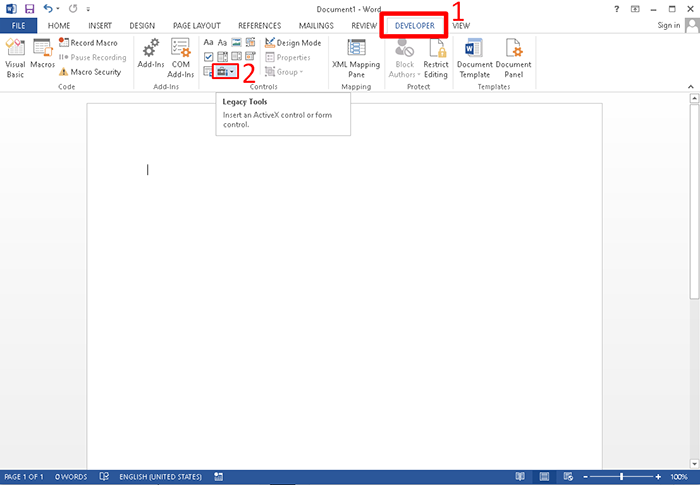 Chọn mục Developer/ Lecacy Tools