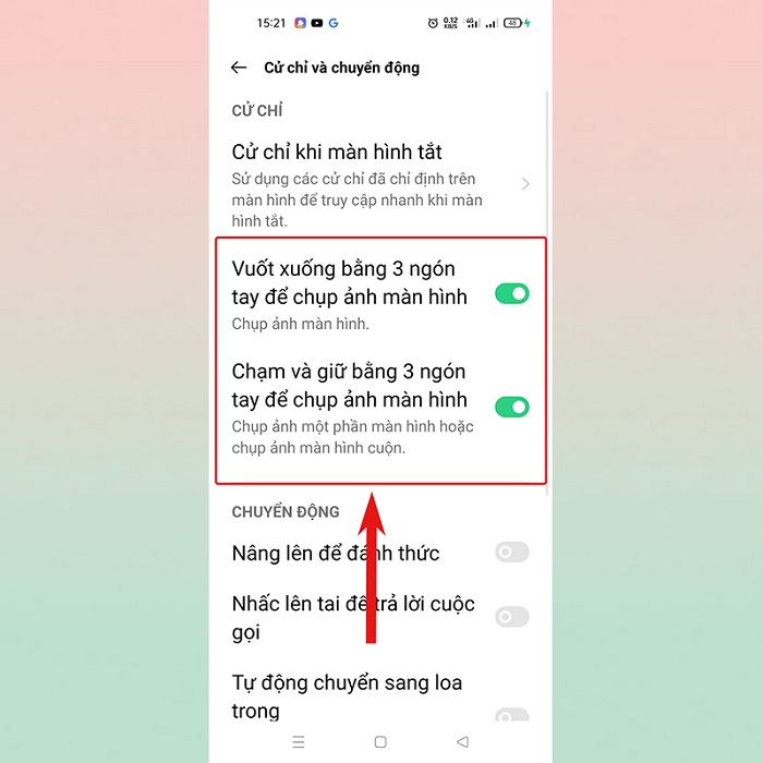 Chọn thao tác chụp màn hình bằng tay
