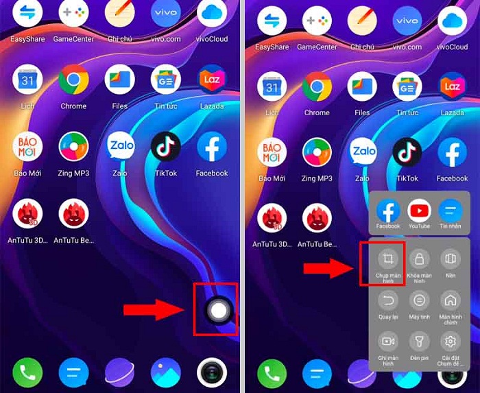Cách chụp màn hình với nút ảo