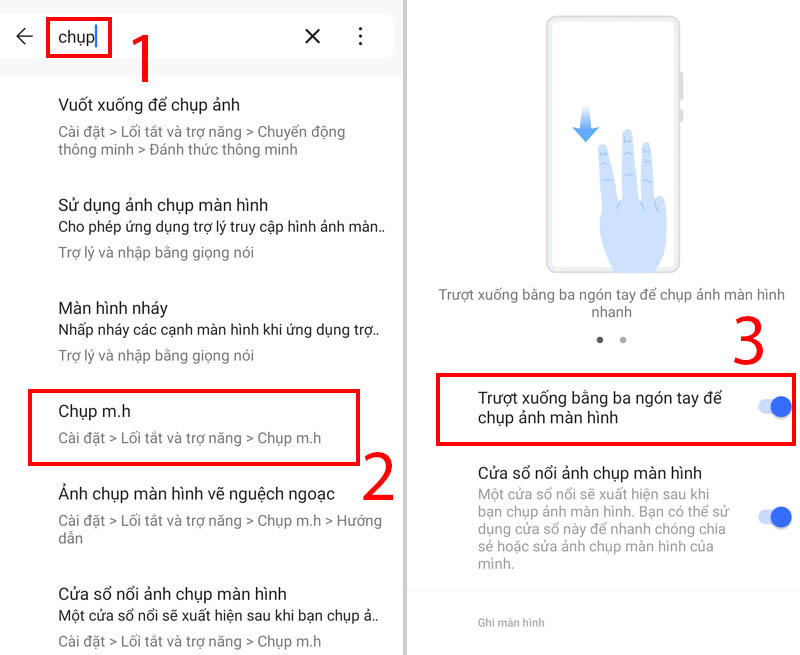 Chụp màn hình bằng cách vuốt ba ngón tay
