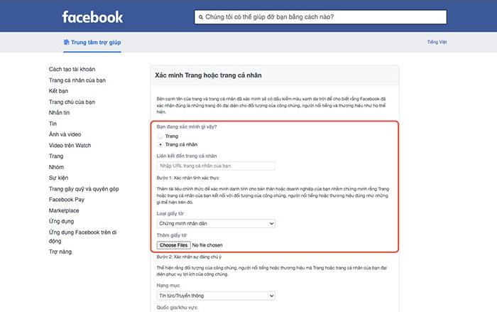Cách đăng ký dấu tích xanh Facebook