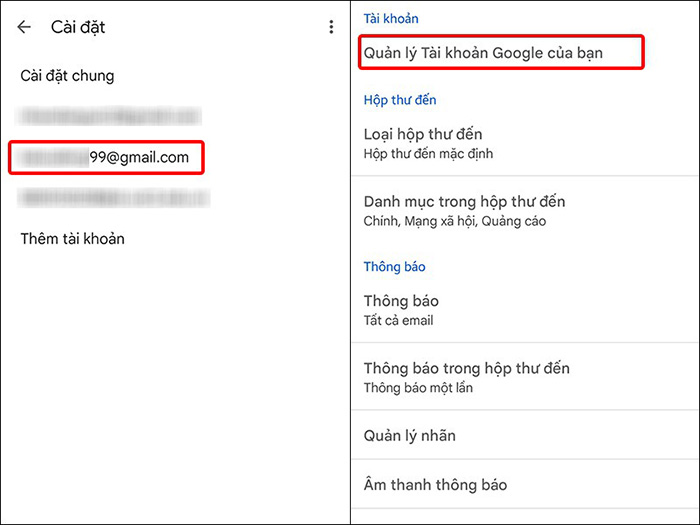 Chọn quản lý tài khoản Google của bạn