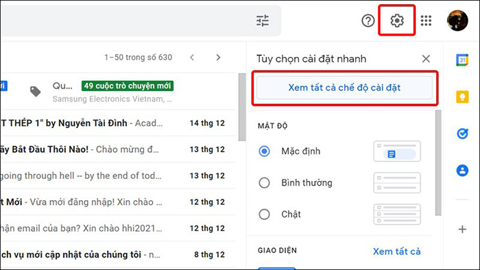 Xem tất cả chế độ cài đặt