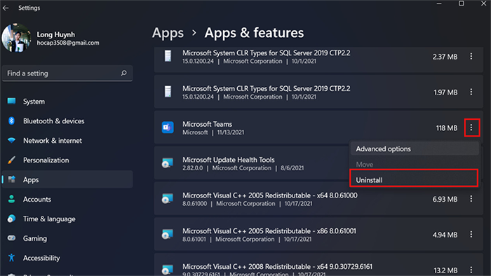 Chọn Uninstall