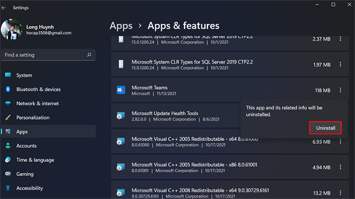 Bạn click vào Uninstall