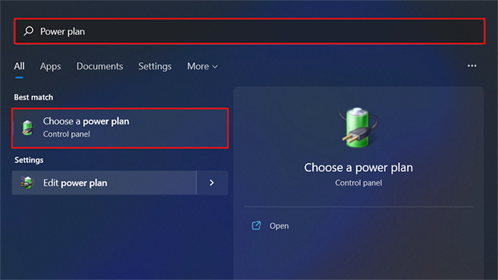 Chọn Choose Power Plan