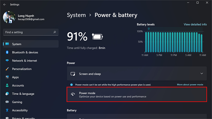 Chọn Power mode