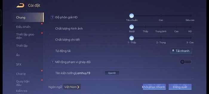 Thiết lập đồ họa khi chơi game Liên Quân Mobile