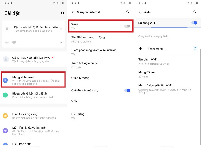 Kết nối wifi trên Vivo V23e