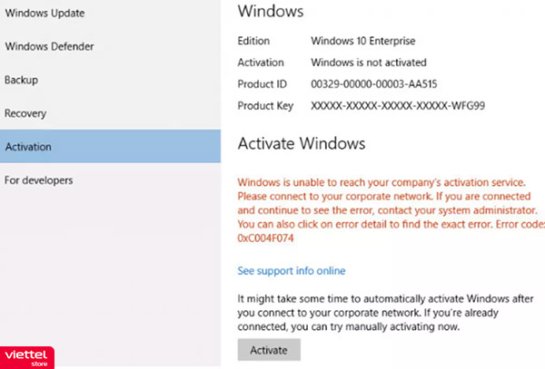 Lỗi Error code 0xc004f074 trên Windows 10