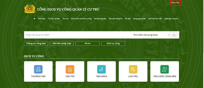 Truy cập vào Cổng dịch vụ công quản lý cư trú