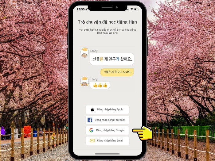 Chọn hình thức đăng nhập rồi chọn các khóa học theo nhu cầu