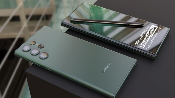 Hình ảnh render Galaxy S22 Ultra màu xanh lá. Nguồn: LetsGoDigital