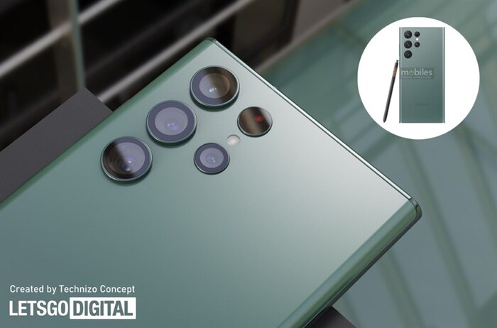Hình ảnh render Galaxy S22 Ultra màu xanh lá. Nguồn: LetsGoDigital