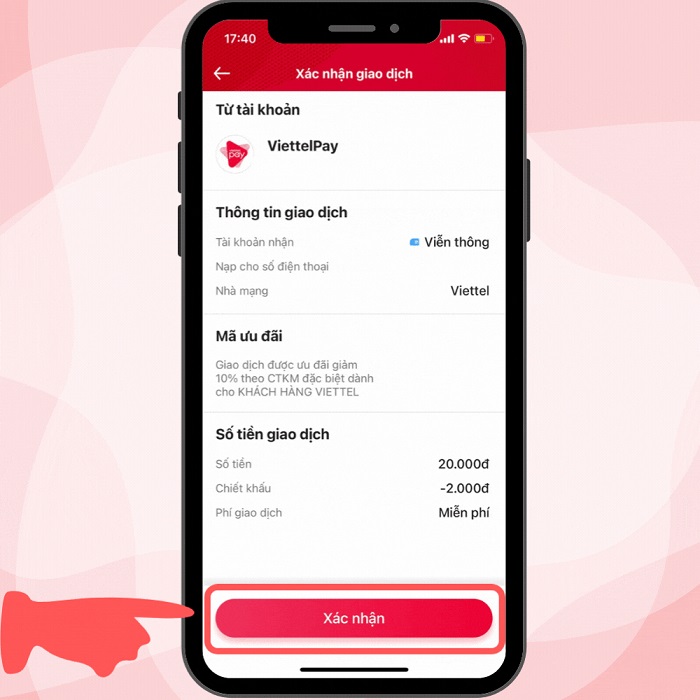 Xác nhận để nạp thẻ thành công