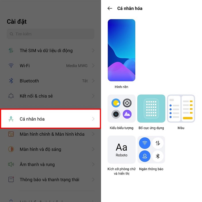 Vào mục cá nhân để tùy chỉnh giao diện Realme 9i