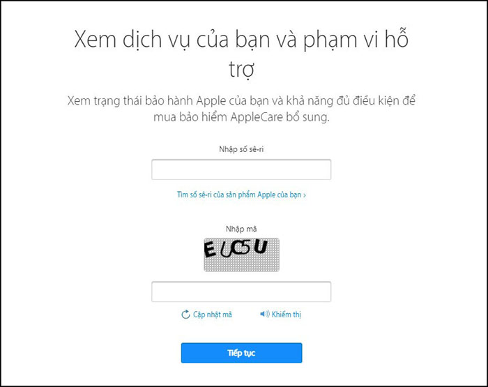 Nhập mã và nhấn tiếp tục