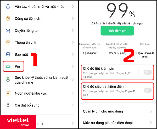 Tắt chế độ tiết kiệm pin trên điện thoại