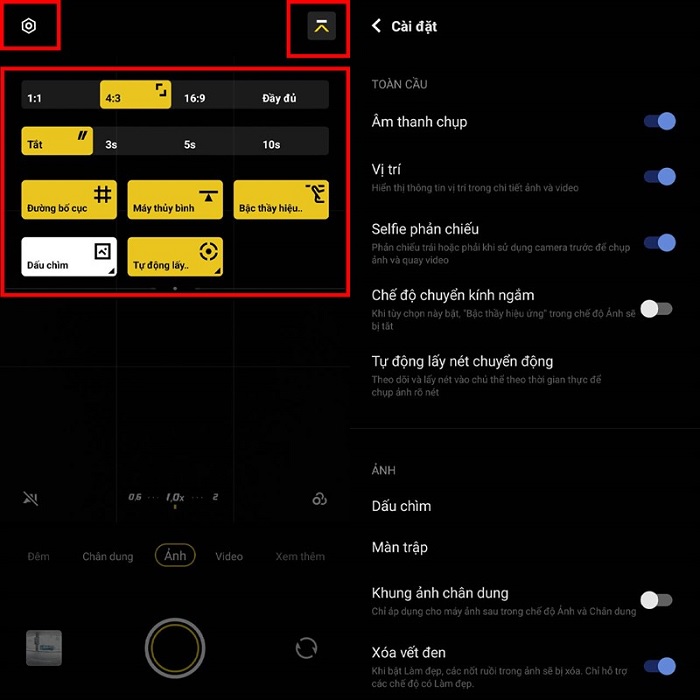 Giao diện tùy chỉnh camera của Vivo V23 5G