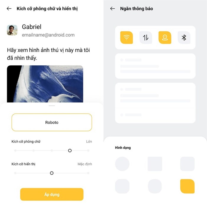 Lựa chọn kích cỡ phông chữ hay ngăn thông báo theo người dùng