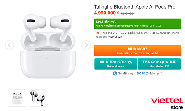 Mua tai nghe Airpods chính hãng tại Viettel Store