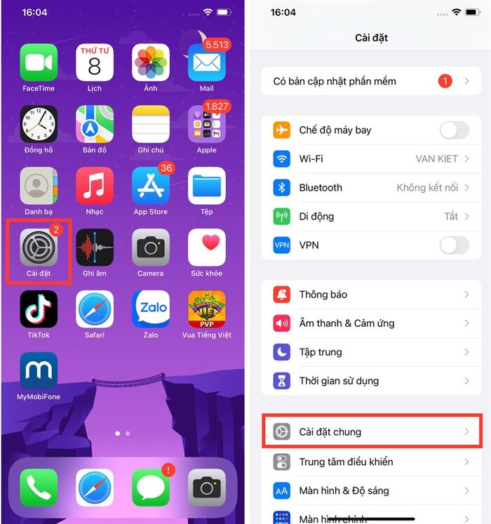 Chọn cài đặt chung để tiếp tục