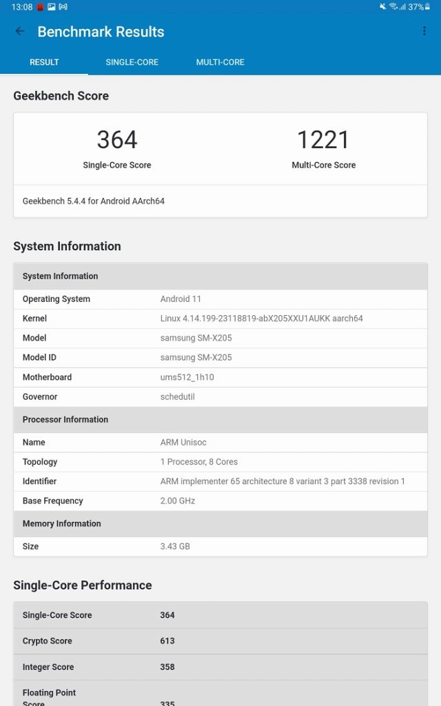 Điểm hiệu năng bài test đơn nhân và đa nhân qua Geekbench