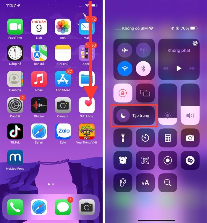 iPhone mất rung có thể do bạn đã tắt chế độ tập trung