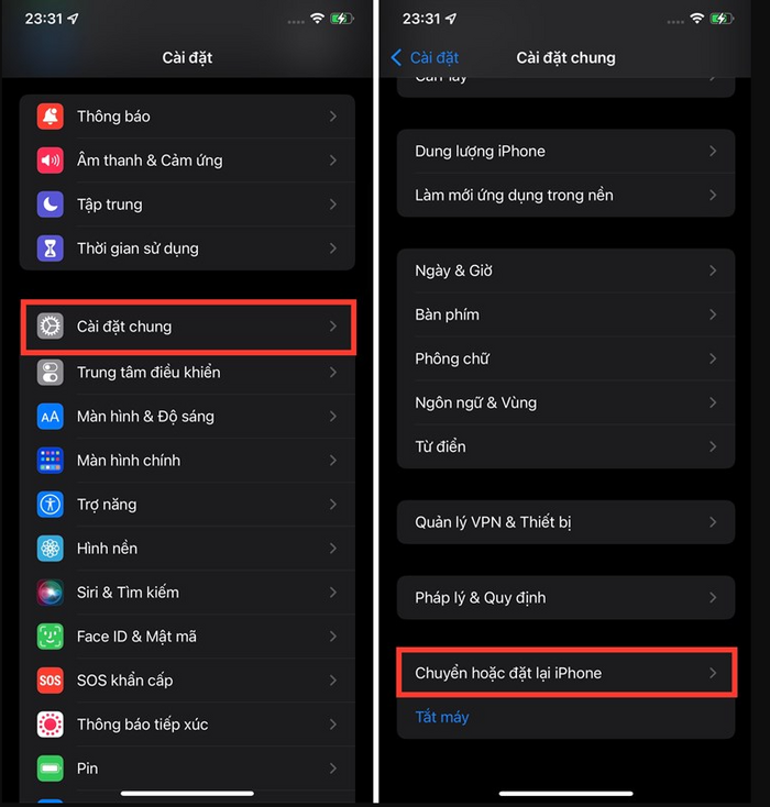 Vào cài đặt chung và làm theo hướng dẫn