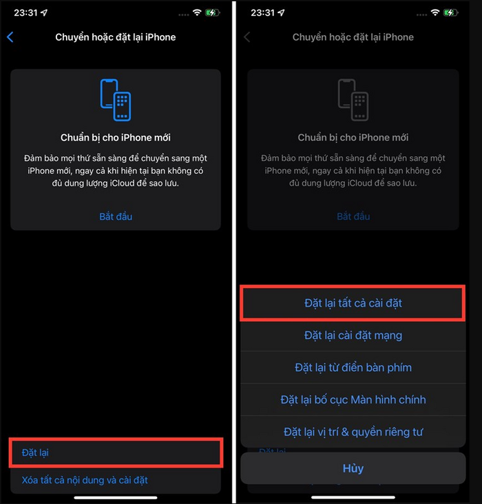 Đặt lại tất cả cài đặt để khắc phục lỗi mất rung