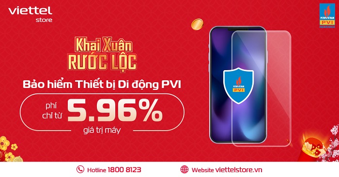 Khai xuân rước lộc, mua Bảo hiểm thiết bị di động PVI chỉ từ 5,96% trên giá trị niêm yết máy