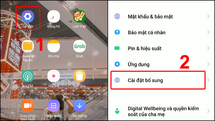 Vào Cài đặt và chọn Cài đặt bổ sung