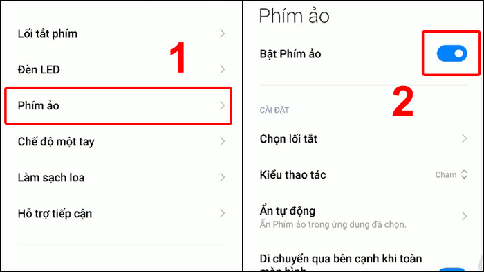 Bật phím ảo trên điện thoại