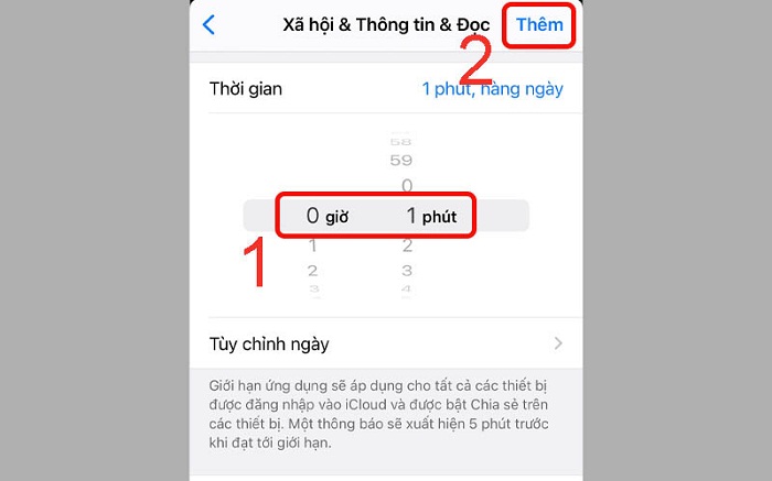 Điều chỉnh 1 phút và nhấn Thêm là xong