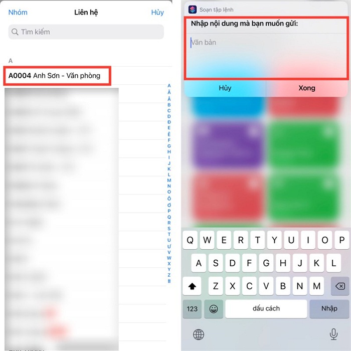 Chọn vào Liên hệ muốn gửi tin nhắn và nhập nội dung