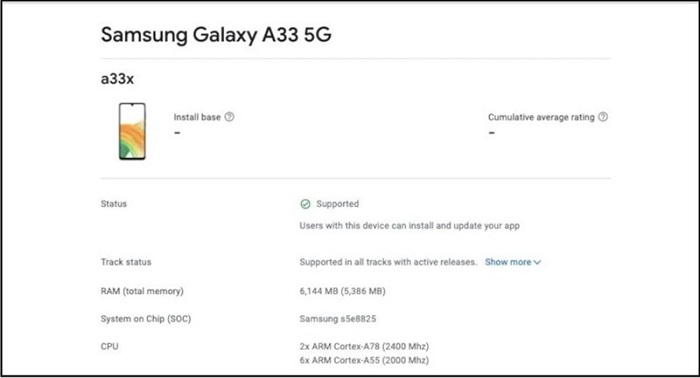 Thông số kỹ thuật Galaxy A33 được tiết lộ