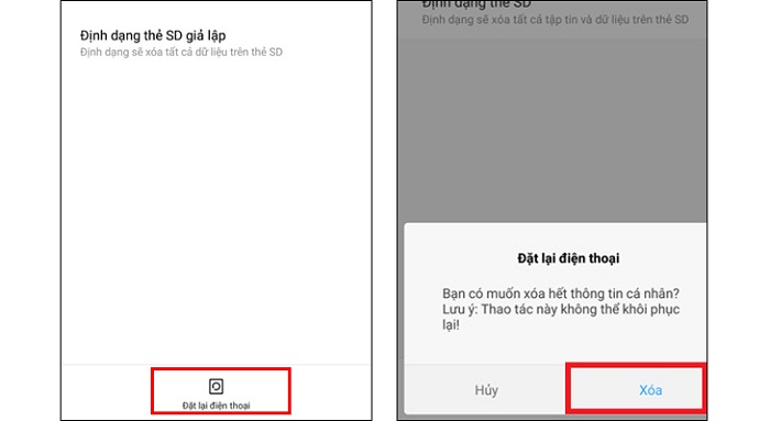 Chọn mục Đặt lại điện thoại và bấm nút Xóa