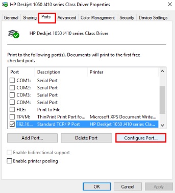 Kiểm tra ip máy in