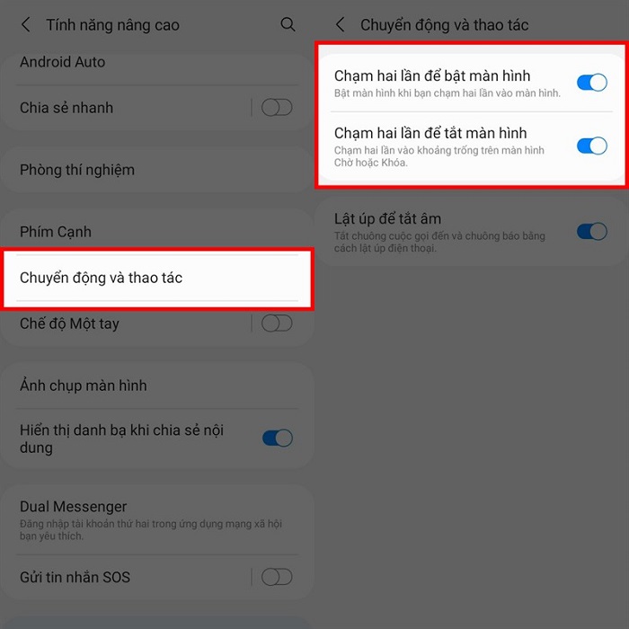 Bật/tắt màn hình với thao tác 2 chạm