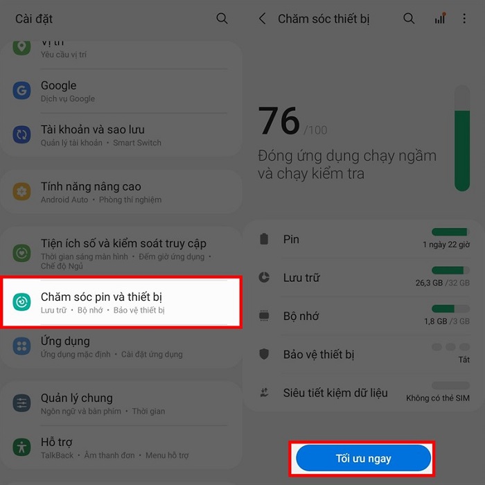 Giải phóng bộ nhớ cho Galaxy A03