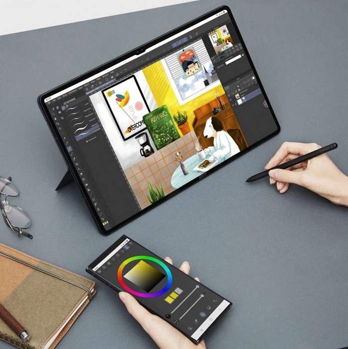 Samsung Galaxy Tab S8+ và S8 Ultra sử dụng cảm biến vân tay dưới màn hình. Trong khi Tab S8 sử dụng cảm biến cạnh bên