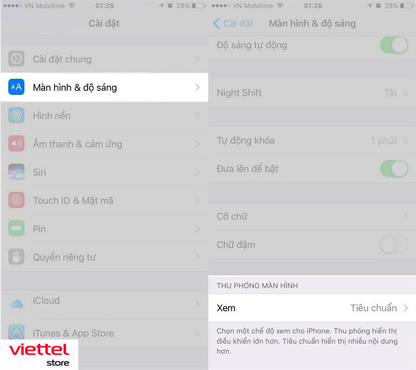 Bật tính năng thu phóng hiển thị
