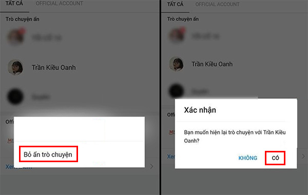 Cách bỏ ẩn tin nhắn zalo