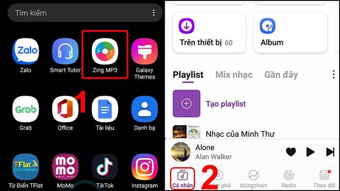 Truy cập vào ứng dụng Zing MP3 và chuyển sang tab Cá nhân